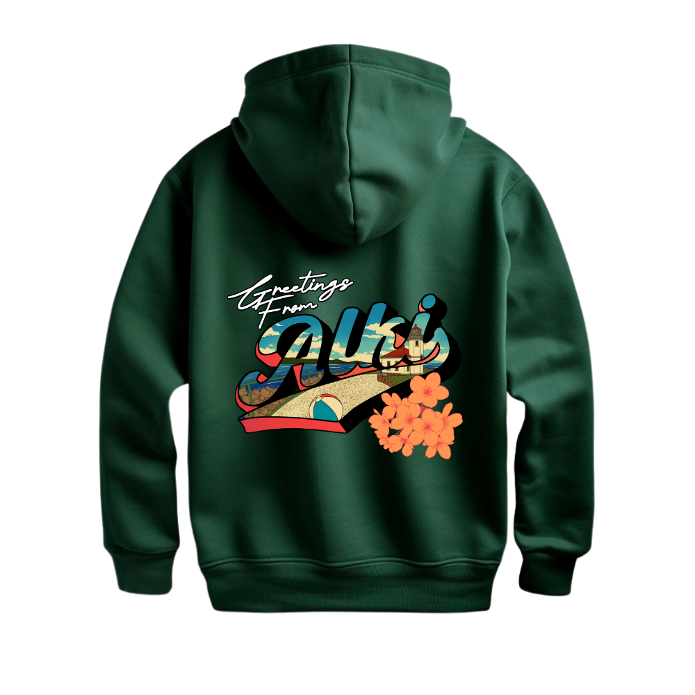 greetings from alki hoodie unisex forest green